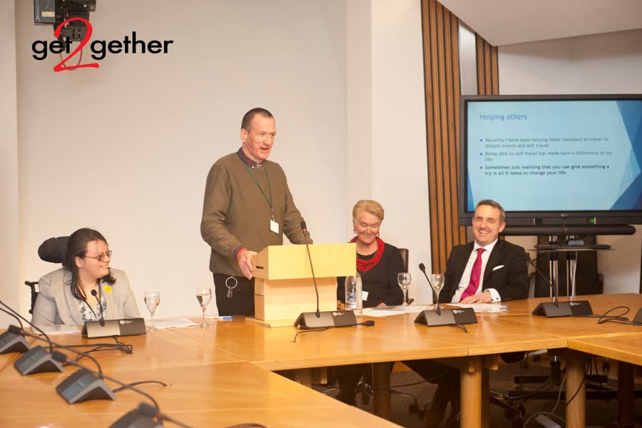 A former get2gether Ambassador speaking at the Scottish Parliament